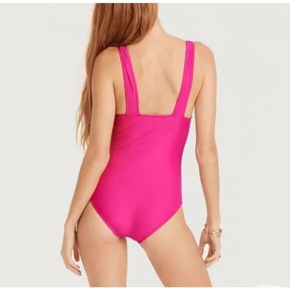J Crew V-neck One-Piece Fushia Pink Swimming Suit Plus Sz 18 Plunging V-Neck - Picture 2 of 10